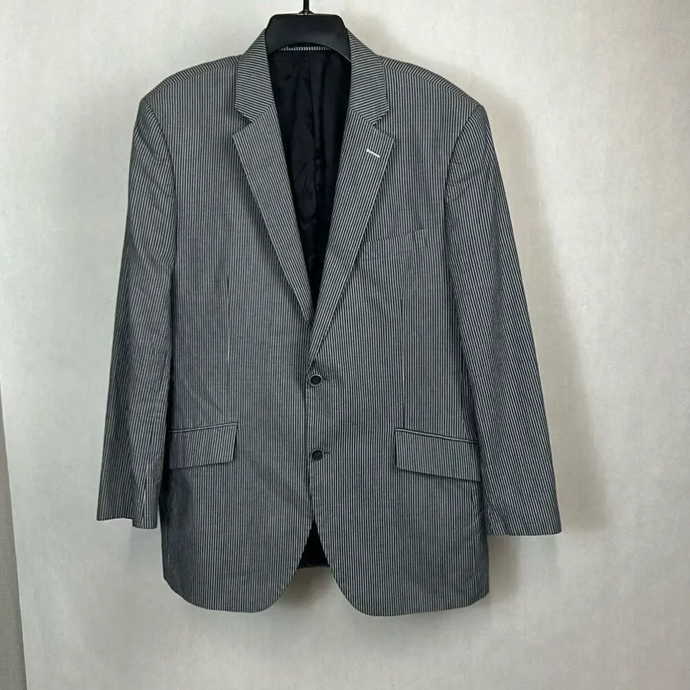 Austin Reed Mens Striped Blazer Sz XLarge Pure Cotton Gray White Suit Coat